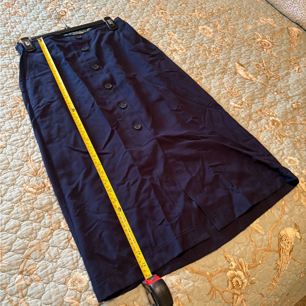 Loft Midi Skirt, S, Navy Blue NWT Elastic Waist Pull On Faux Buttons